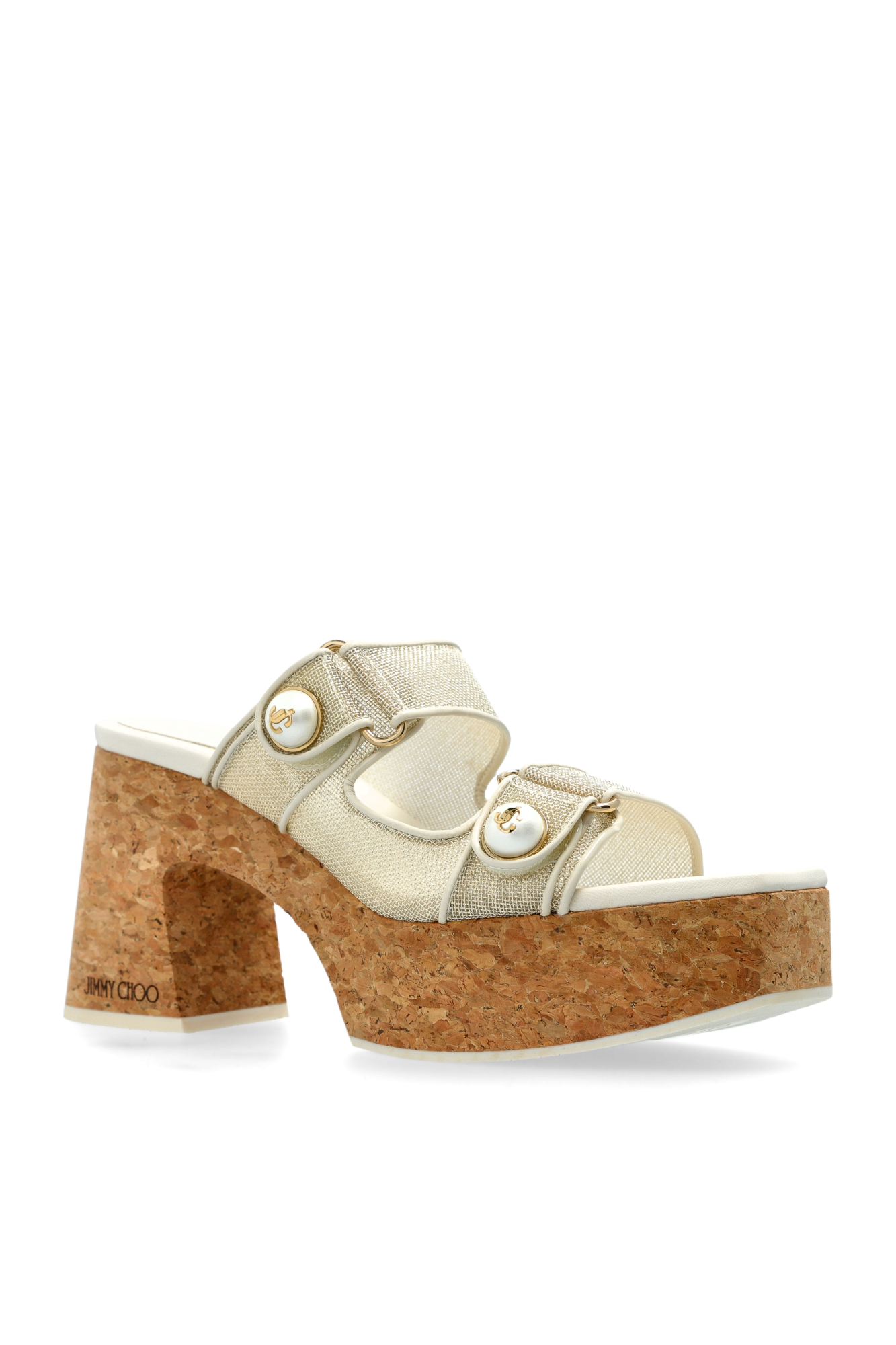サンダル・ミュール JIMMY CHOO Women Sandals FAYENCE SANDAL CJMCHAMPAGNE LATTE W FAYENCE SANDAL | Black Leather Flat Sandals with Pearl